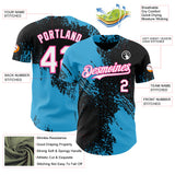 Custom Black White Sky Blue-Pink Abstract Brush Stroke Authentic Baseball Jersey
