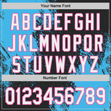 Custom Black White Sky Blue-Pink Abstract Brush Stroke Authentic Baseball Jersey