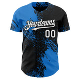 Custom Black White-Electric Blue Abstract Brush Stroke Authentic Baseball Jersey