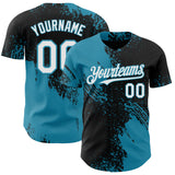 Custom Black White-Panther Blue Abstract Brush Stroke Authentic Baseball Jersey