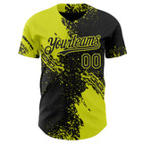 Custom Black-Neon Yellow Abstract Brush Stroke Authentic Baseball Jersey
