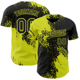 Custom Black-Neon Yellow Abstract Brush Stroke Authentic Baseball Jersey