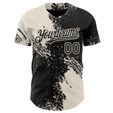 Custom Black-Cream Abstract Brush Stroke Authentic Baseball Jersey