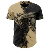 Custom Black-Vegas Gold Abstract Brush Stroke Authentic Baseball Jersey
