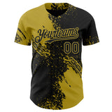 Custom Black-Old Gold Abstract Brush Stroke Authentic Baseball Jersey