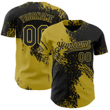 Custom Black-Old Gold Abstract Brush Stroke Authentic Baseball Jersey