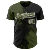 Custom Black Olive-Cream Abstract Brush Stroke Authentic Baseball Jersey