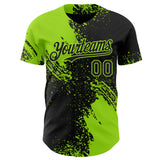 Custom Black-Neon Green Abstract Brush Stroke Authentic Baseball Jersey