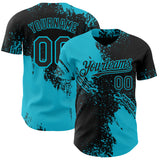 Custom Black-Lakes Blue Abstract Brush Stroke Authentic Baseball Jersey
