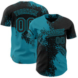 Custom Black-Teal Abstract Brush Stroke Authentic Baseball Jersey