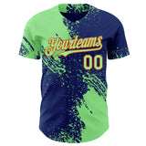 Custom Royal Pea Green-Orange Abstract Brush Stroke Authentic Baseball Jersey