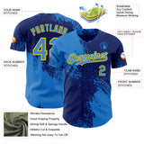 Custom Royal Electric Blue-Yellow Abstract Brush Stroke Authentic Baseball Jersey