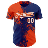 Custom Royal White-Orange Abstract Brush Stroke Authentic Baseball Jersey