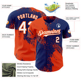 Custom Royal White-Orange Abstract Brush Stroke Authentic Baseball Jersey