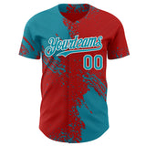 Custom Red Teal-White Abstract Brush Stroke Authentic Baseball Jersey