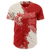 Custom Red-Cream Abstract Brush Stroke Authentic Baseball Jersey