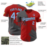 Custom Red Light Blue-Steel Gray Abstract Brush Stroke Authentic Baseball Jersey