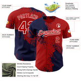 Custom Red Navy-White Abstract Brush Stroke Authentic Baseball Jersey