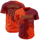 Custom Crimson Orange-Old Gold Abstract Brush Stroke Authentic Baseball Jersey