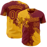 Custom Crimson-Gold Abstract Brush Stroke Authentic Baseball Jersey