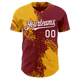 Custom Crimson White-Gold Abstract Brush Stroke Authentic Baseball Jersey