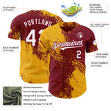 Custom Crimson White-Gold Abstract Brush Stroke Authentic Baseball Jersey