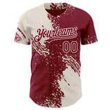 Custom Crimson-Cream Abstract Brush Stroke Authentic Baseball Jersey