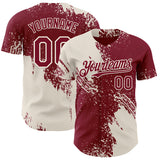 Custom Crimson-Cream Abstract Brush Stroke Authentic Baseball Jersey