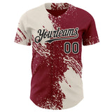 Custom Crimson Black-Cream Abstract Brush Stroke Authentic Baseball Jersey