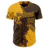 Custom Brown-Gold Abstract Brush Stroke Authentic Baseball Jersey