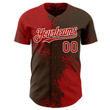 Custom Brown Red-Cream Abstract Brush Stroke Authentic Baseball Jersey