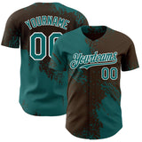 Custom Brown Teal-White Abstract Brush Stroke Authentic Baseball Jersey