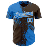 Custom Brown Electric Blue-Cream Abstract Brush Stroke Authentic Baseball Jersey