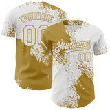 Custom White-Old Gold Abstract Brush Stroke Authentic Baseball Jersey