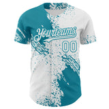 Custom White-Teal Abstract Brush Stroke Authentic Baseball Jersey