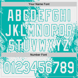 Custom White-Aqua Abstract Brush Stroke Authentic Baseball Jersey