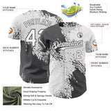 Custom White-Steel Gray Abstract Brush Stroke Authentic Baseball Jersey