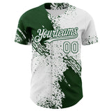 Custom White-Green Abstract Brush Stroke Authentic Baseball Jersey