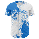 Custom White-Electric Blue Abstract Brush Stroke Authentic Baseball Jersey