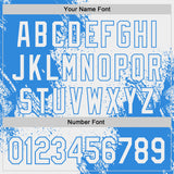 Custom White-Electric Blue Abstract Brush Stroke Authentic Baseball Jersey