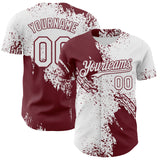 Custom White-Burgundy Abstract Brush Stroke Authentic Baseball Jersey