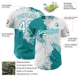 Custom White-Teal Abstract Brush Stroke Authentic Baseball Jersey
