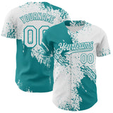 Custom White-Teal Abstract Brush Stroke Authentic Baseball Jersey