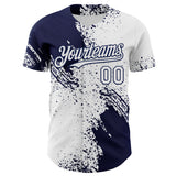 Custom White-Navy Abstract Brush Stroke Authentic Baseball Jersey