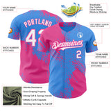 Custom Electric Blue White-Pink Abstract Brush Stroke Authentic Baseball Jersey