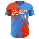 Custom Electric Blue White-Orange Abstract Brush Stroke Authentic Baseball Jersey