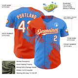 Custom Electric Blue White-Orange Abstract Brush Stroke Authentic Baseball Jersey