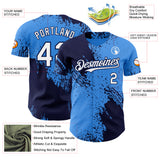 Custom Electric Blue White-Navy Abstract Brush Stroke Authentic Baseball Jersey