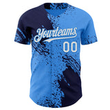 Custom Electric Blue White-Navy Abstract Brush Stroke Authentic Baseball Jersey