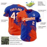 Custom Thunder Blue White-Orange Abstract Brush Stroke Authentic Baseball Jersey